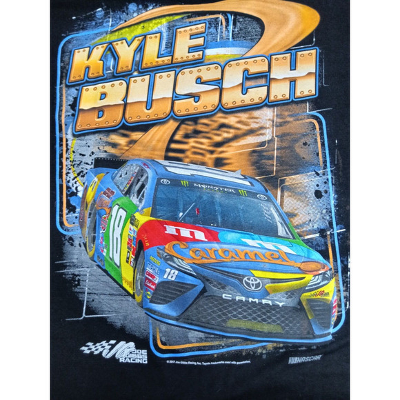 Joe Gibbs Racing Kyle Busch 18 M&M 2017 NASCAR T-Shirt Black Men's 2XL - Picture 4 of 9